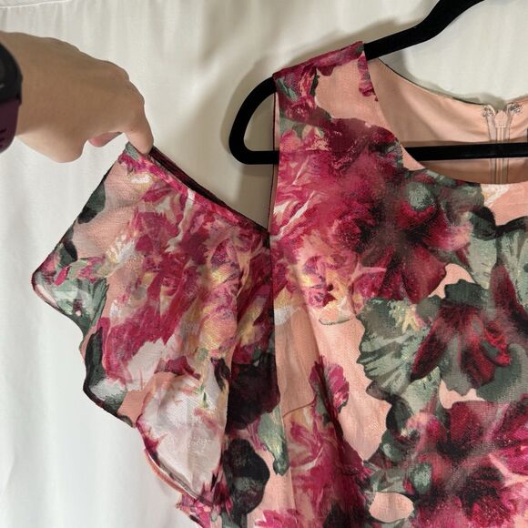 Tahari Arthur S Levine Dress Women's 12 Pink Floral Knee Length Zip Back Light - Picture 4 of 10